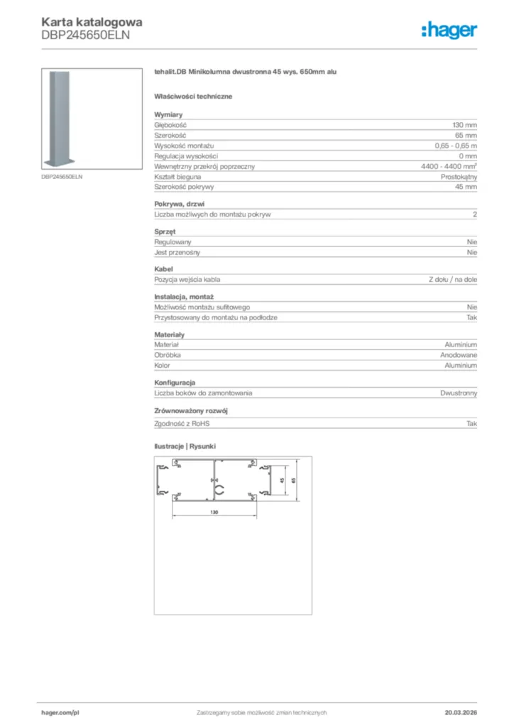 Zdjęcie Hager Karta katalogowa DBP245650ELN | Hager Polska