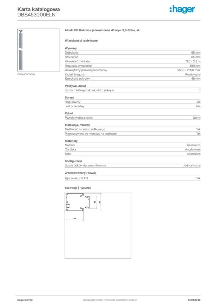 Zdjęcie Hager Karta katalogowa DBS453000ELN | Hager Polska