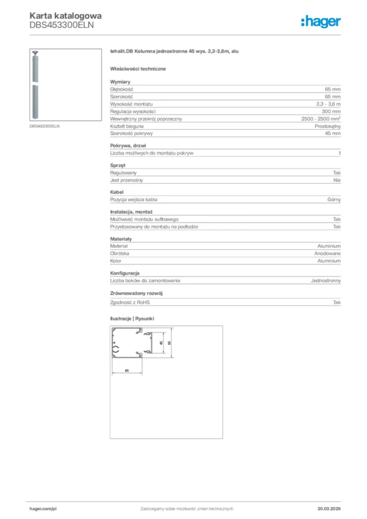 Zdjęcie Hager Karta katalogowa DBS453300ELN | Hager Polska