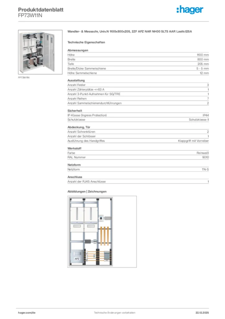 Bild Hager Produktdatenblatt FP73W11N | Hager Deutschland