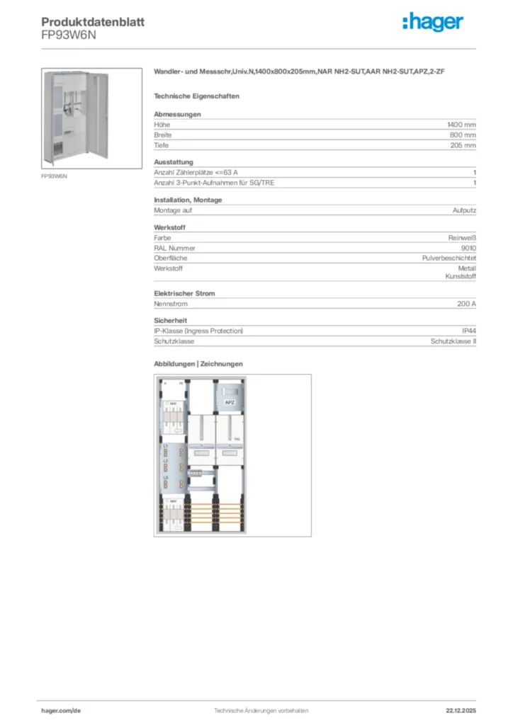 Bild Hager Produktdatenblatt FP93W6N | Hager Deutschland