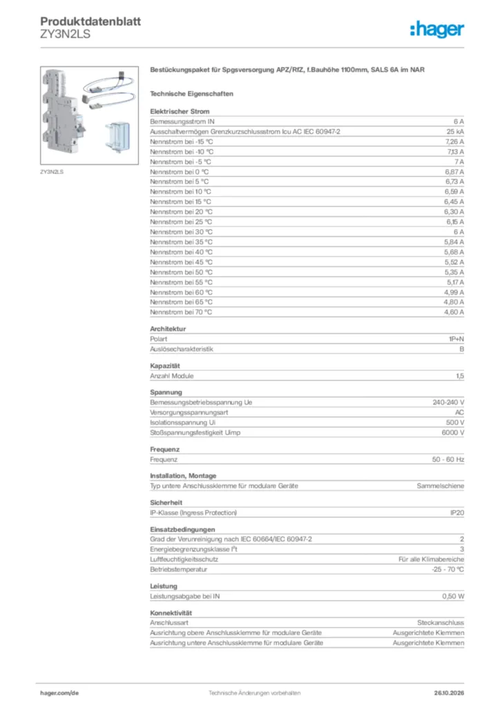 Bild Hager Produktdatenblatt ZY3N2LS | Hager Deutschland