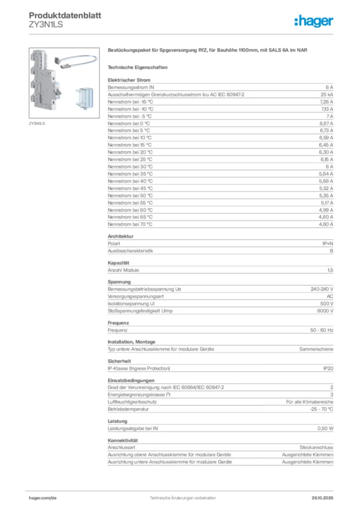 Bild Hager Produktdatenblatt ZY3N1LS | Hager Deutschland