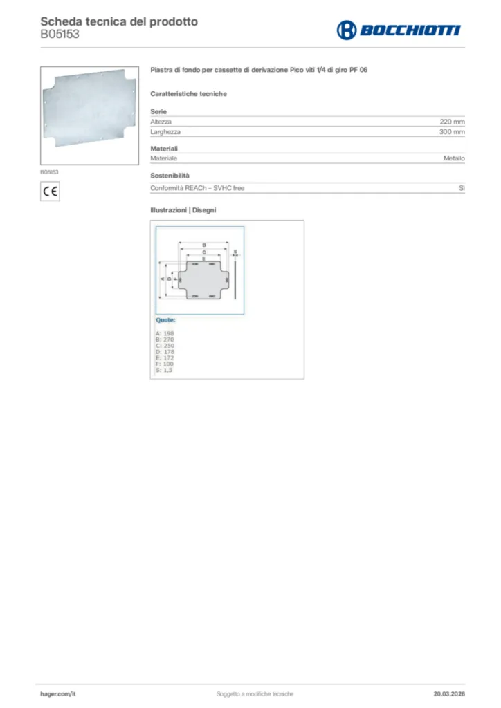 Immagine Bocchiotti Scheda tecnica del prodotto B05153 | Hager Italia