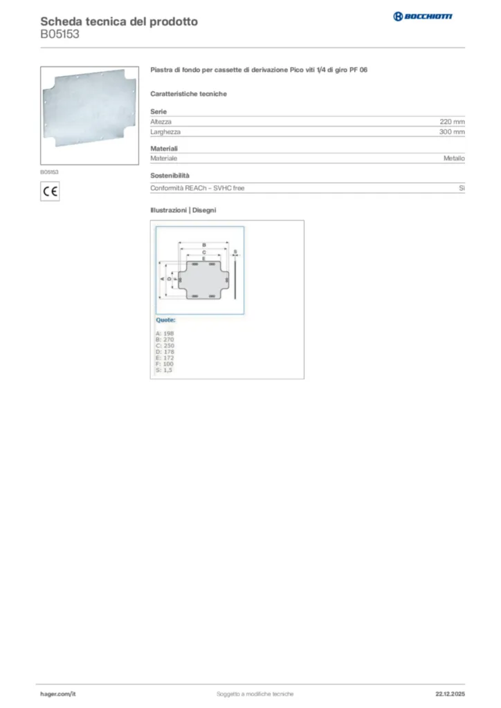 Immagine Bocchiotti Scheda tecnica del prodotto B05153 | Hager Italia