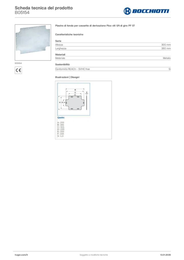 Immagine Bocchiotti Scheda tecnica del prodotto B05154 | Hager Italia