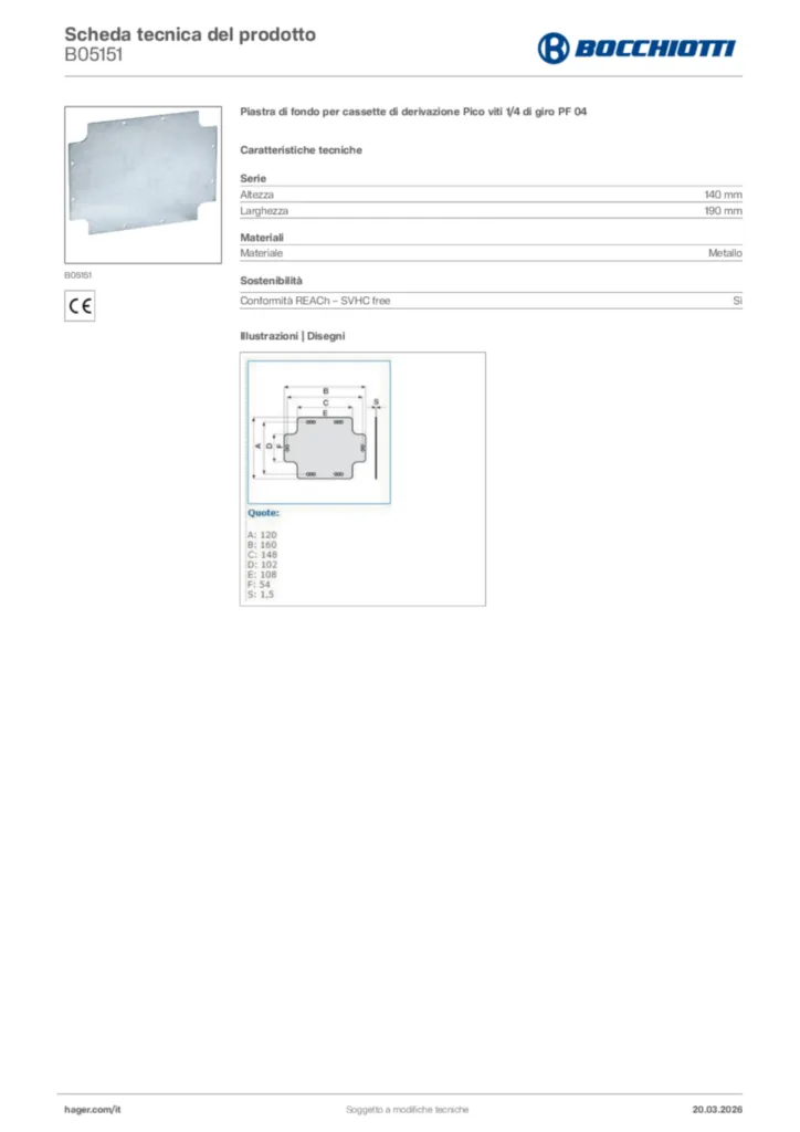 Immagine Bocchiotti Scheda tecnica del prodotto B05151 | Hager Italia