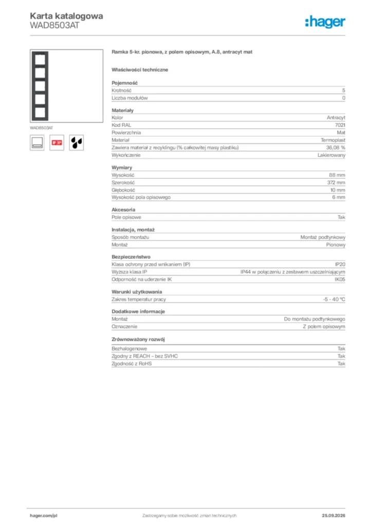 Zdjęcie Hager Karta katalogowa WAD8503AT | Hager Polska