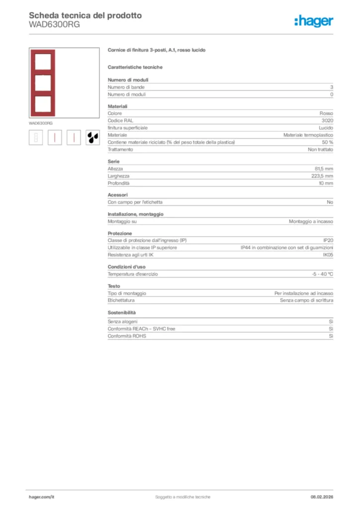 Immagine Hager Scheda tecnica del prodotto WAD6300RG | Hager Italia