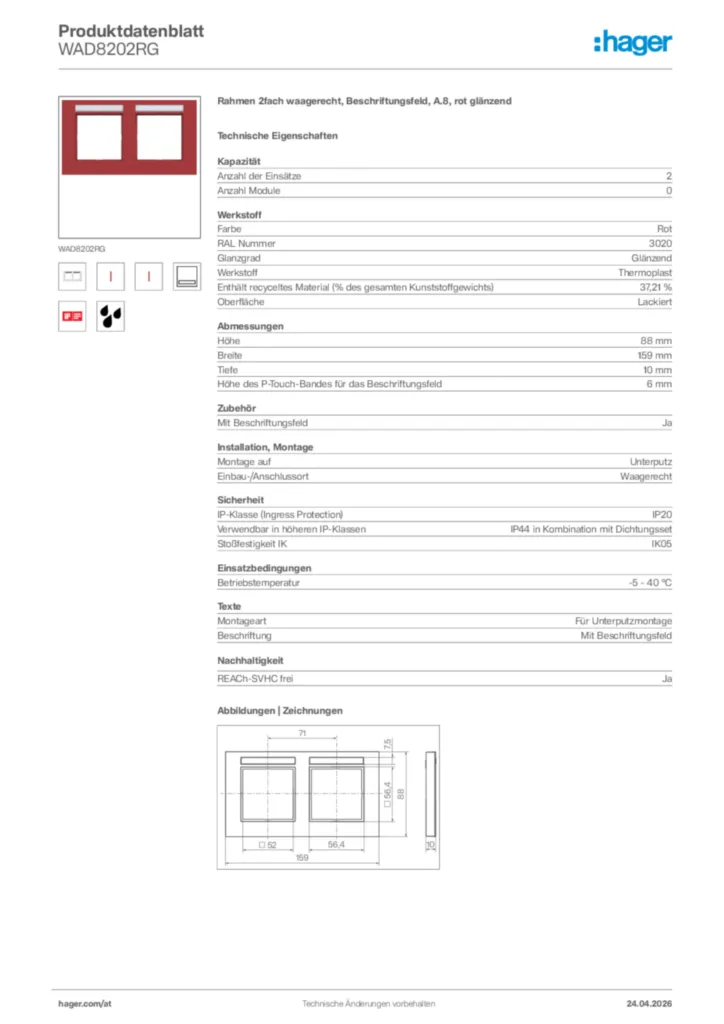 Bild Hager Produktdatenblatt WAD8202RG | Hager Deutschland