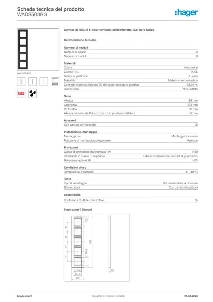 Immagine Hager Scheda tecnica del prodotto WAD8503BG | Hager Italia