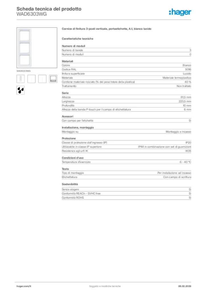 Immagine Hager Scheda tecnica del prodotto WAD6303WG | Hager Italia