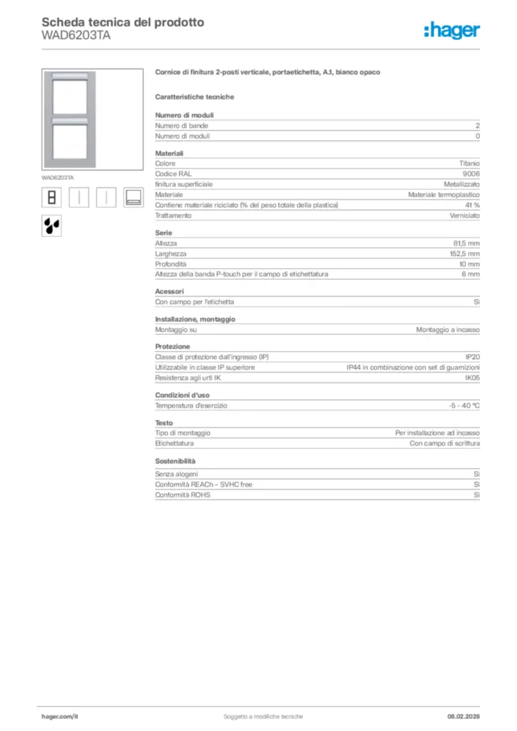 Immagine Hager Scheda tecnica del prodotto WAD6203TA | Hager Italia