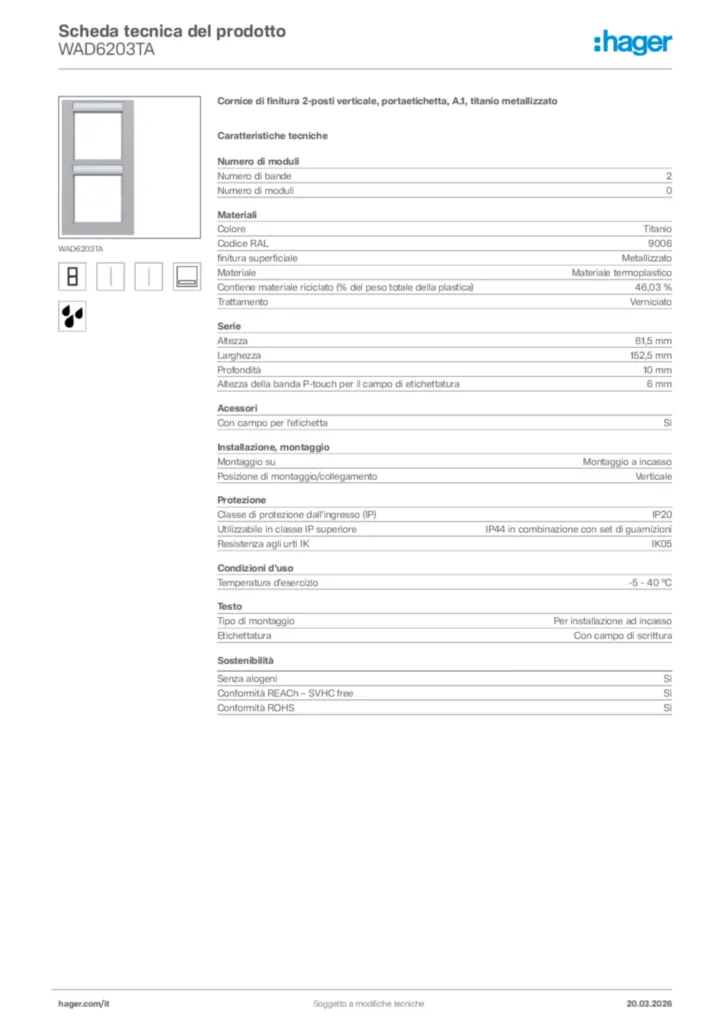 Immagine Hager Scheda tecnica del prodotto WAD6203TA | Hager Italia