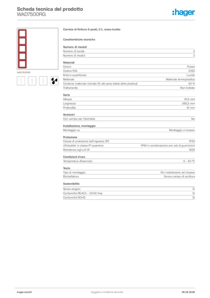 Immagine Hager Scheda tecnica del prodotto WAD7500RG | Hager Italia