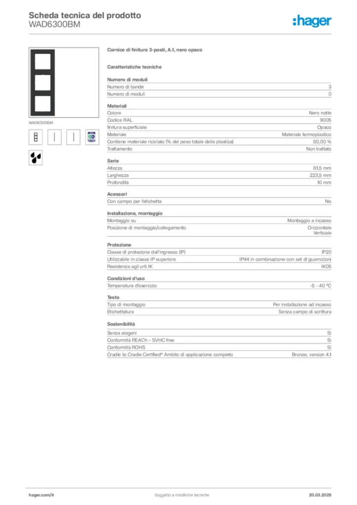 Immagine Hager Scheda tecnica del prodotto WAD6300BM | Hager Italia