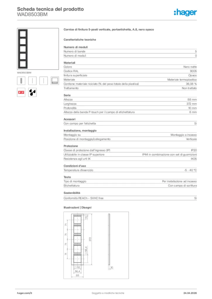 Immagine Hager Scheda tecnica del prodotto WAD8503BM | Hager Italia