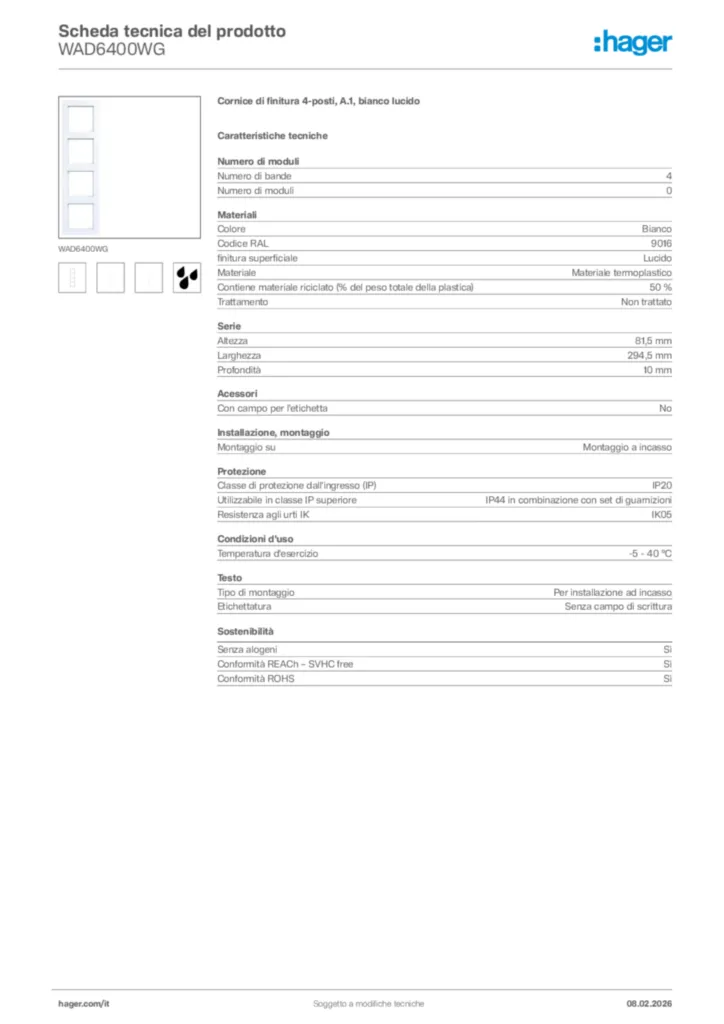 Immagine Hager Scheda tecnica del prodotto WAD6400WG | Hager Italia