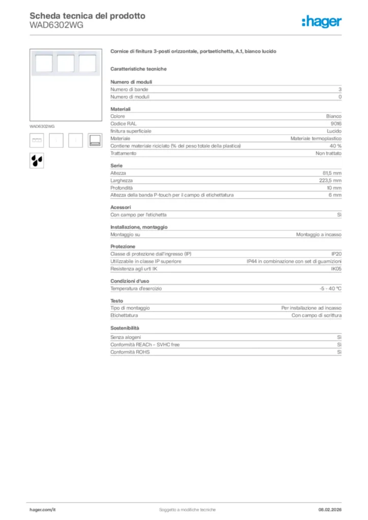 Immagine Hager Scheda tecnica del prodotto WAD6302WG | Hager Italia