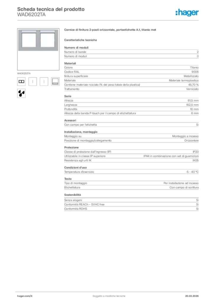 Immagine Hager Scheda tecnica del prodotto WAD6202TA | Hager Italia