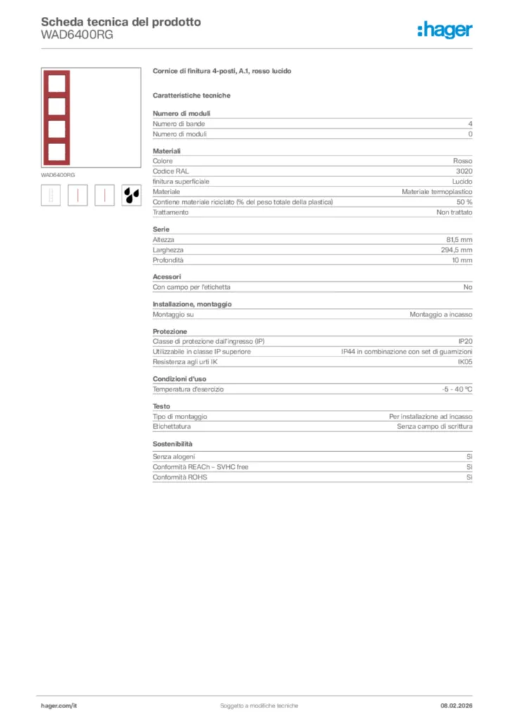 Immagine Hager Scheda tecnica del prodotto WAD6400RG | Hager Italia