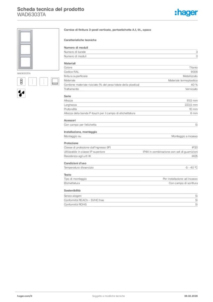 Immagine Hager Scheda tecnica del prodotto WAD6303TA | Hager Italia