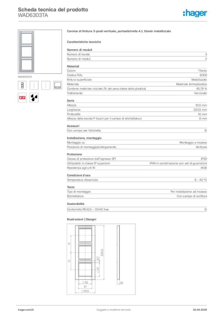 Immagine Hager Scheda tecnica del prodotto WAD6303TA | Hager Italia