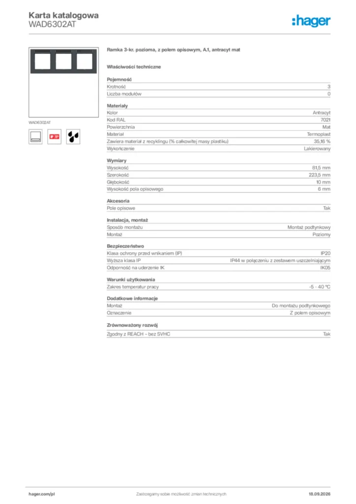 Zdjęcie Hager Karta katalogowa WAD6302AT | Hager Polska