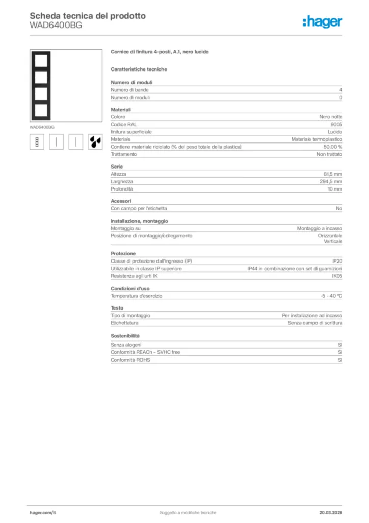 Immagine Hager Scheda tecnica del prodotto WAD6400BG | Hager Italia