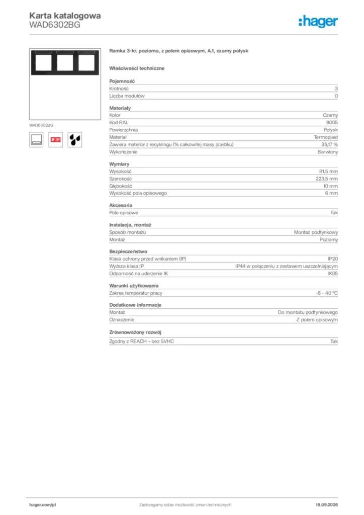 Zdjęcie Hager Karta katalogowa WAD6302BG | Hager Polska