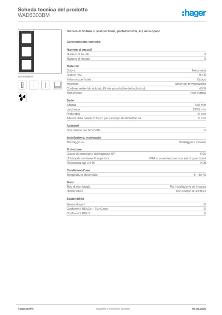 Immagine Hager Scheda tecnica del prodotto WAD6303BM | Hager Italia