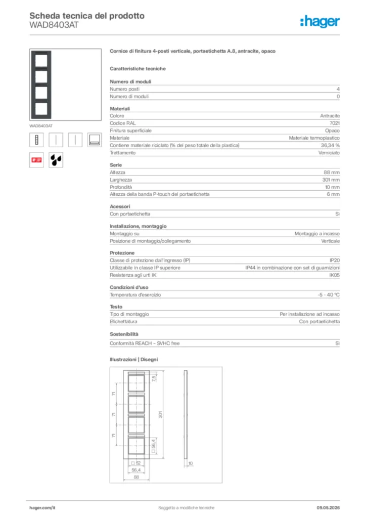 Immagine Hager Scheda tecnica del prodotto WAD8403AT | Hager Italia