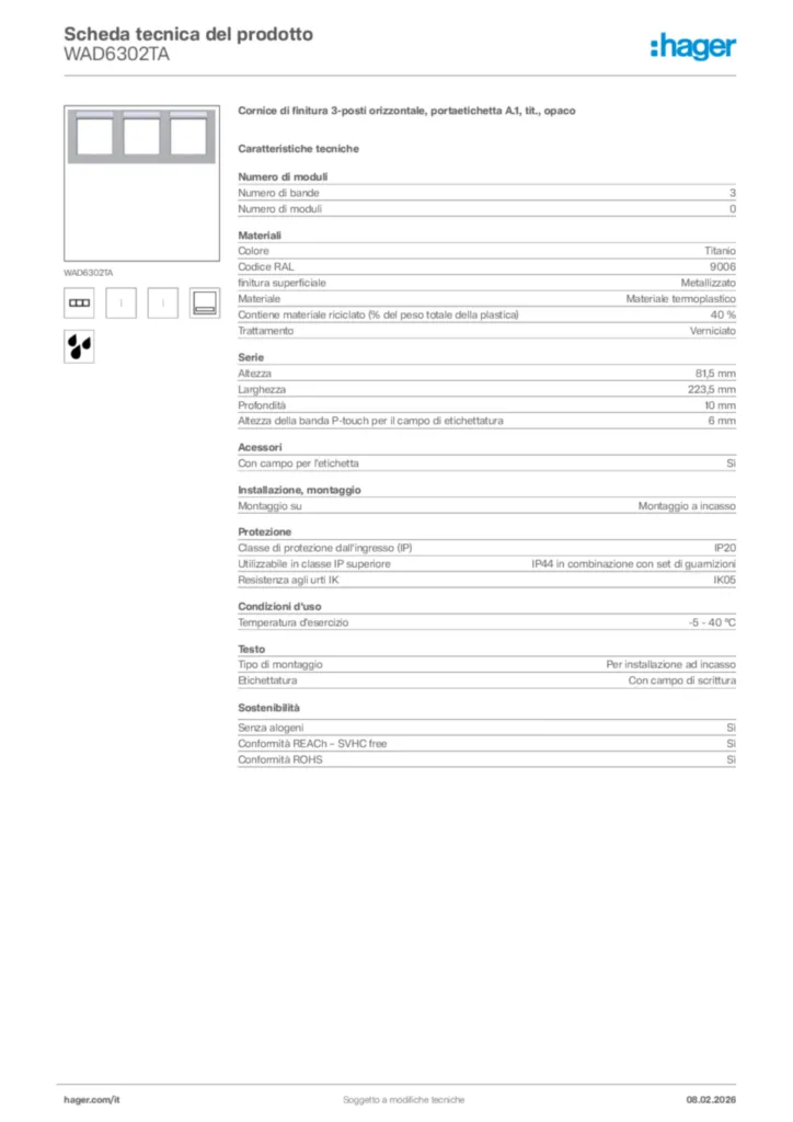 Immagine Hager Scheda tecnica del prodotto WAD6302TA | Hager Italia