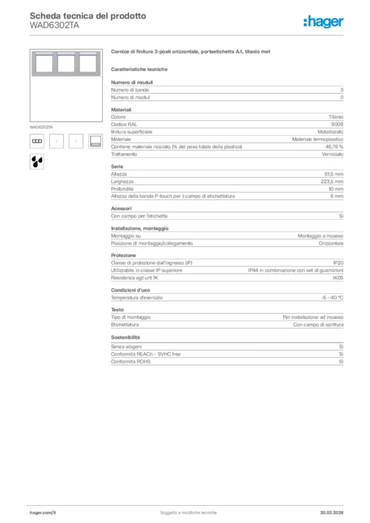 Immagine Hager Scheda tecnica del prodotto WAD6302TA | Hager Italia