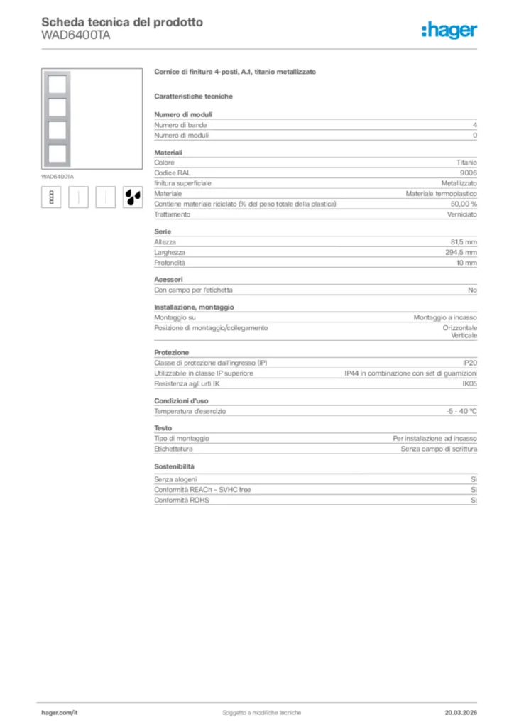 Immagine Hager Scheda tecnica del prodotto WAD6400TA | Hager Italia