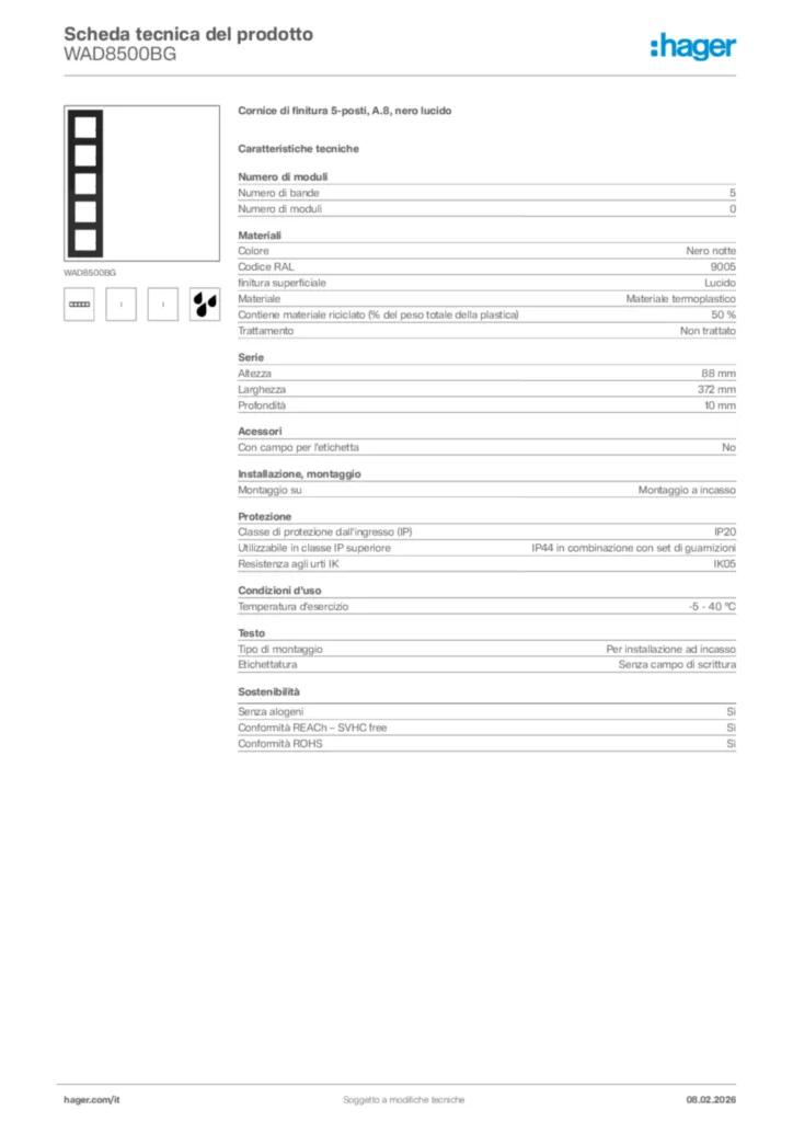 Immagine Hager Scheda tecnica del prodotto WAD8500BG | Hager Italia