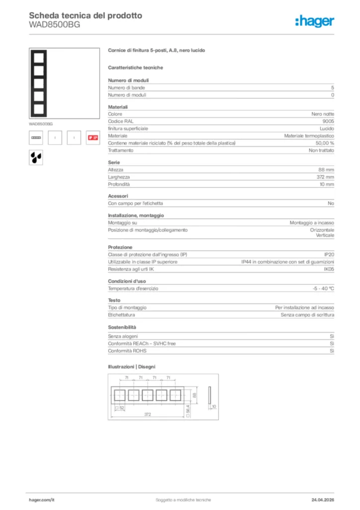 Immagine Hager Scheda tecnica del prodotto WAD8500BG | Hager Italia