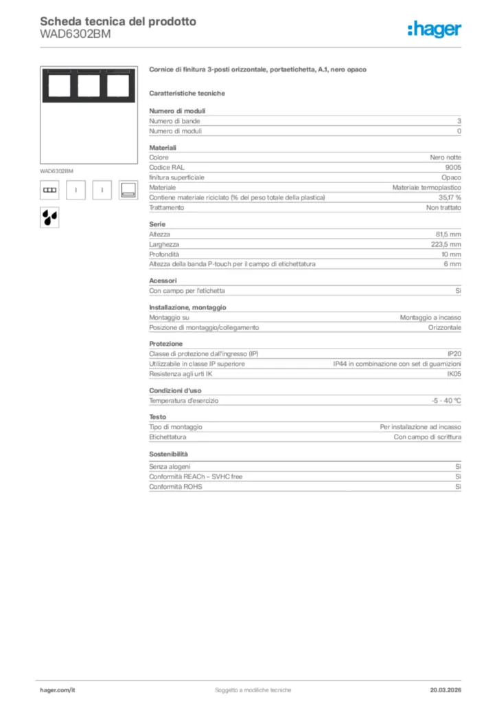 Immagine Hager Scheda tecnica del prodotto WAD6302BM | Hager Italia
