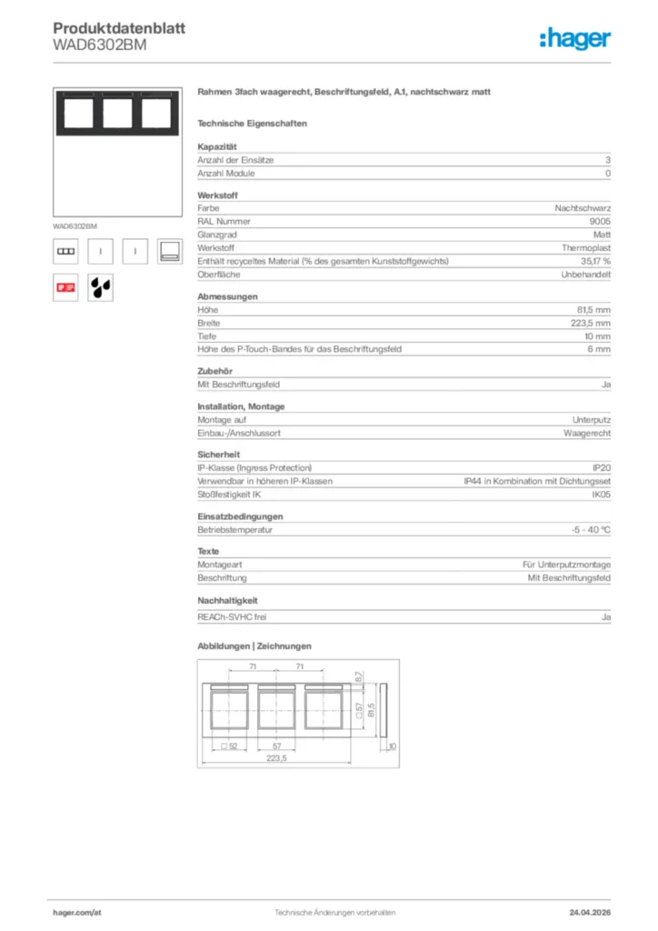 Bild Hager Produktdatenblatt WAD6302BM | Hager Deutschland