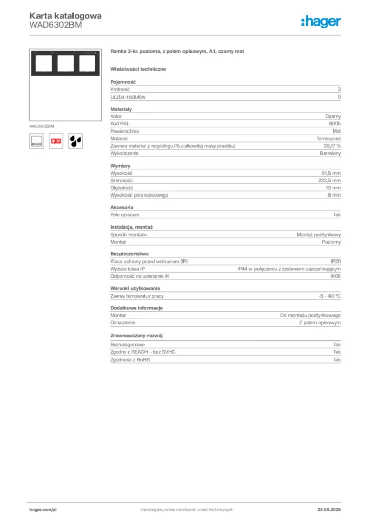 Zdjęcie Hager Karta katalogowa WAD6302BM | Hager Polska