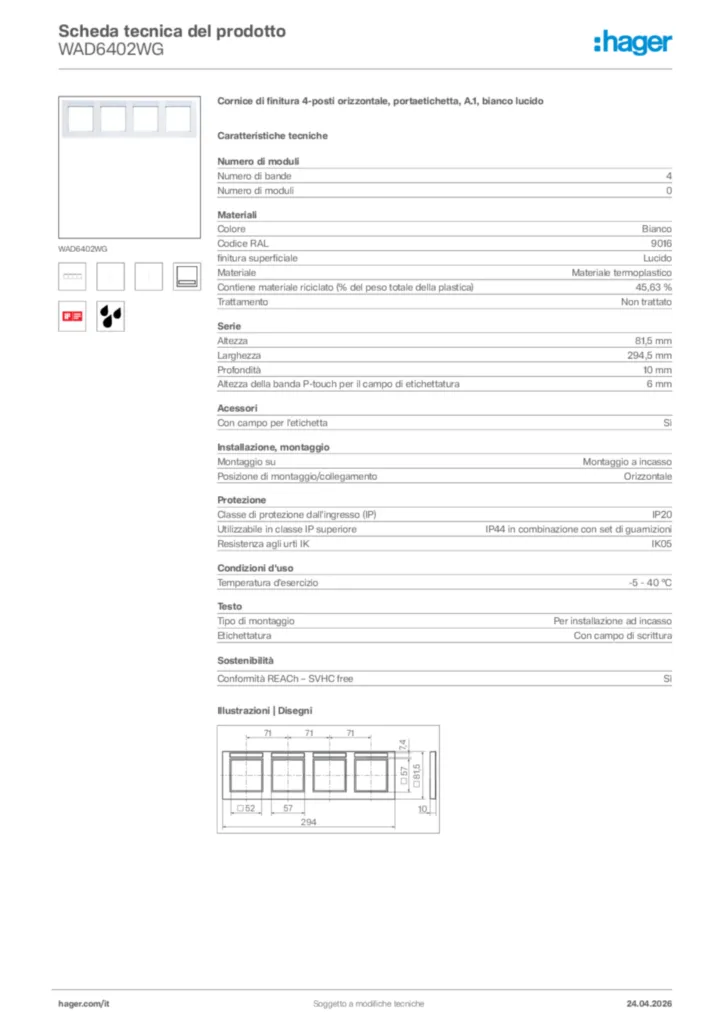 Immagine Hager Scheda tecnica del prodotto WAD6402WG | Hager Italia