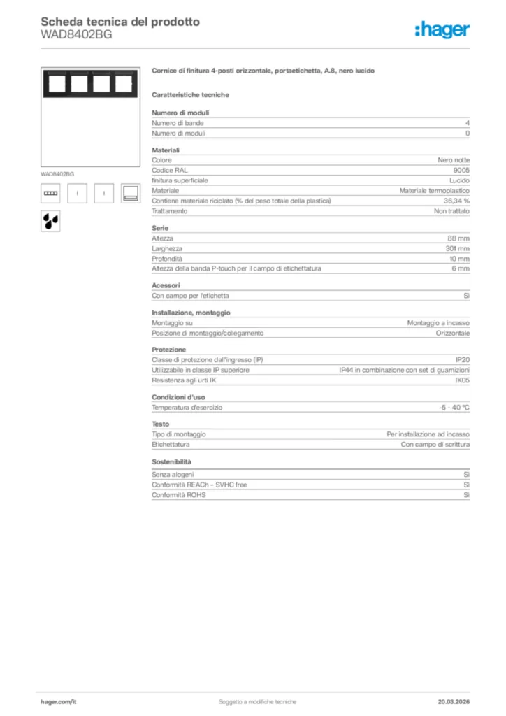 Immagine Hager Scheda tecnica del prodotto WAD8402BG | Hager Italia