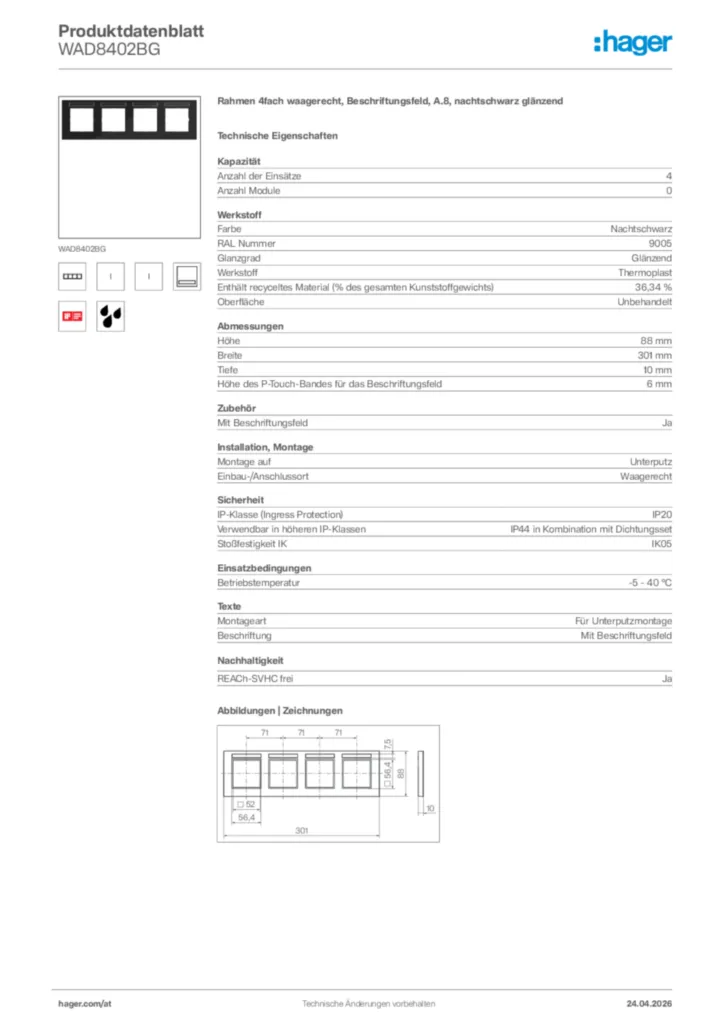 Bild Hager Produktdatenblatt WAD8402BG | Hager Deutschland