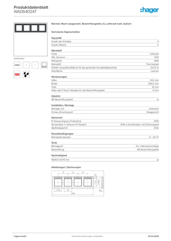 Bild Hager Produktdatenblatt WAD6402AT | Hager Deutschland