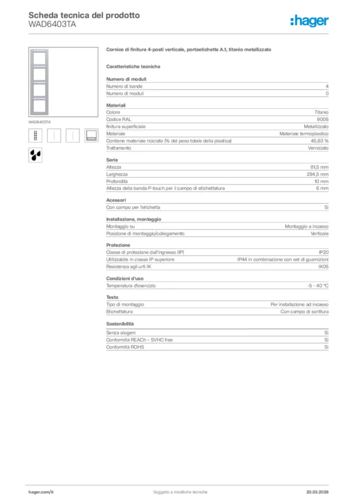 Immagine Hager Scheda tecnica del prodotto WAD6403TA | Hager Italia