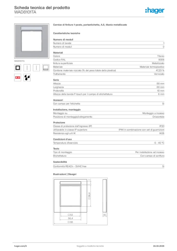 Immagine Hager Scheda tecnica del prodotto WAD8101TA | Hager Italia