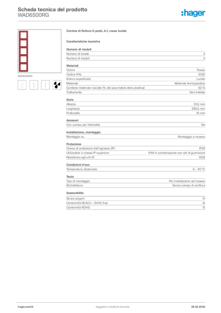 Immagine Hager Scheda tecnica del prodotto WAD6500RG | Hager Italia
