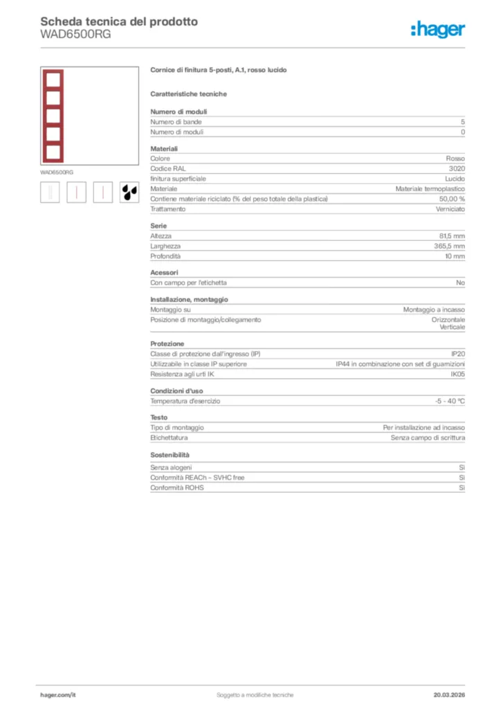Immagine Hager Scheda tecnica del prodotto WAD6500RG | Hager Italia