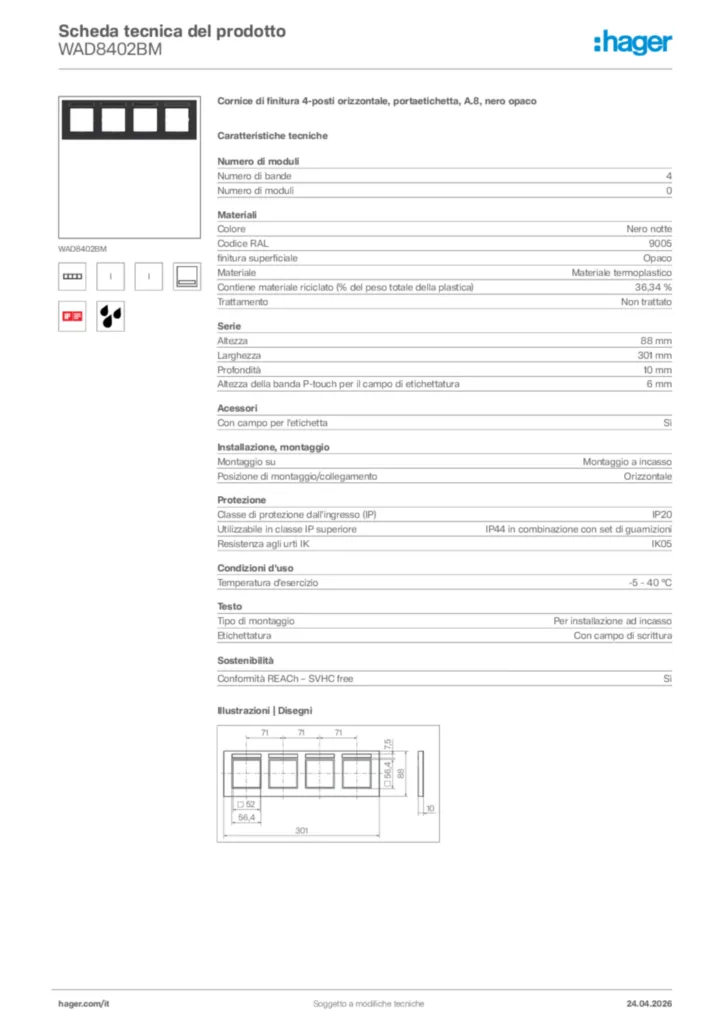 Immagine Hager Scheda tecnica del prodotto WAD8402BM | Hager Italia