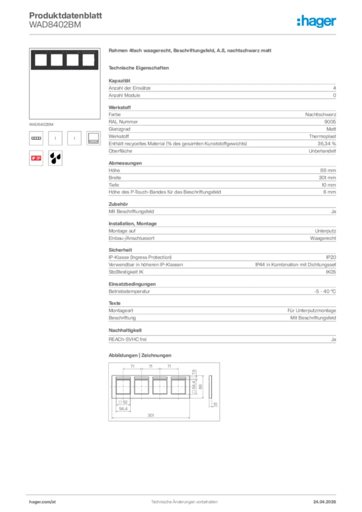 Bild Hager Produktdatenblatt WAD8402BM | Hager Deutschland